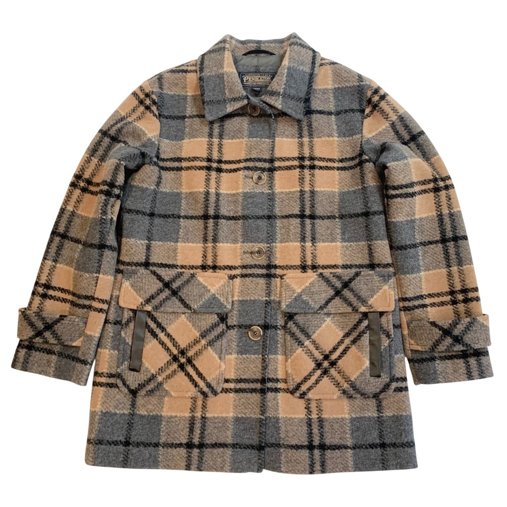 Pendleton Mens Wool Blend Plaid Car Coat Tan Grey Quilted Lining CW325-83263 M